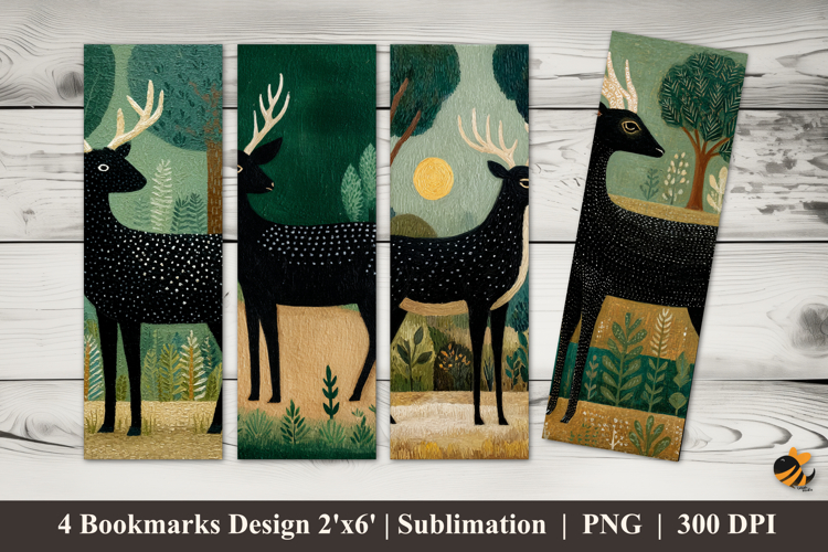 Black Deer Bookmarks Sublimation Design