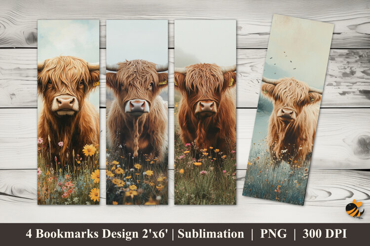 Mountain Cow Bookmarks Sublimation Design example image 1