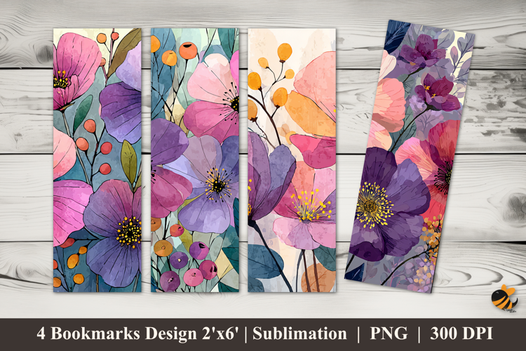 Watercolor Soft Flowers Bookmarks Sublimation Design