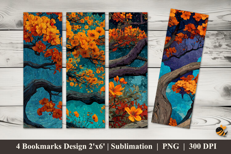 Tree Flowers Bookmarks Sublimation Design example image 1