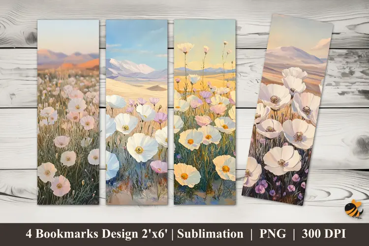White flowers Bookmarks Sublimation Design