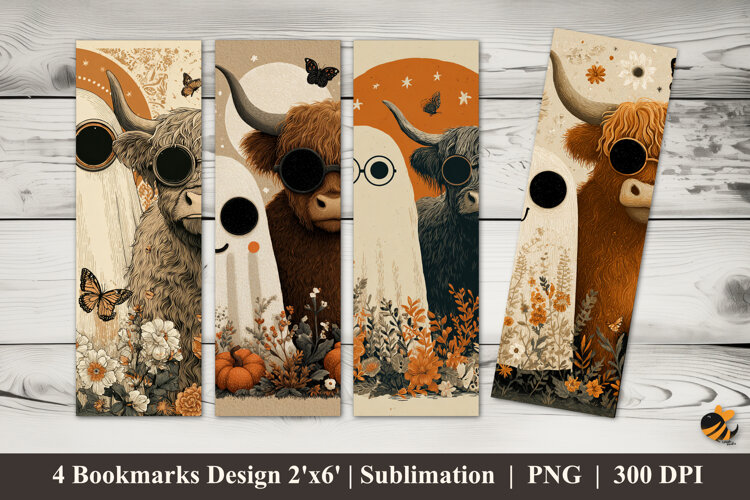Funny Cow and Ghost Bookmarks Sublimation Design example image 1