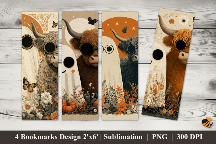 Funny Cow and Ghost Bookmarks Sublimation Design