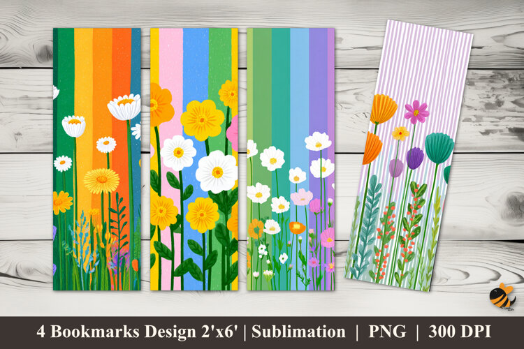 Rainbow Flowers Bookmarks Sublimation Design example image 1