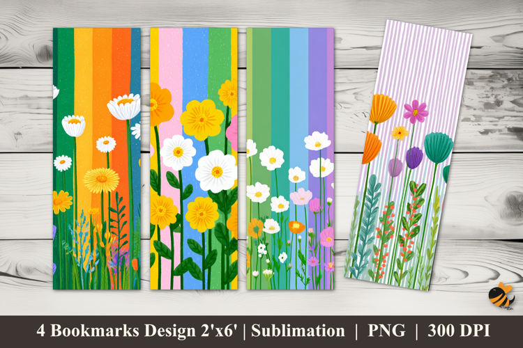 Rainbow Flowers Bookmarks Sublimation Design