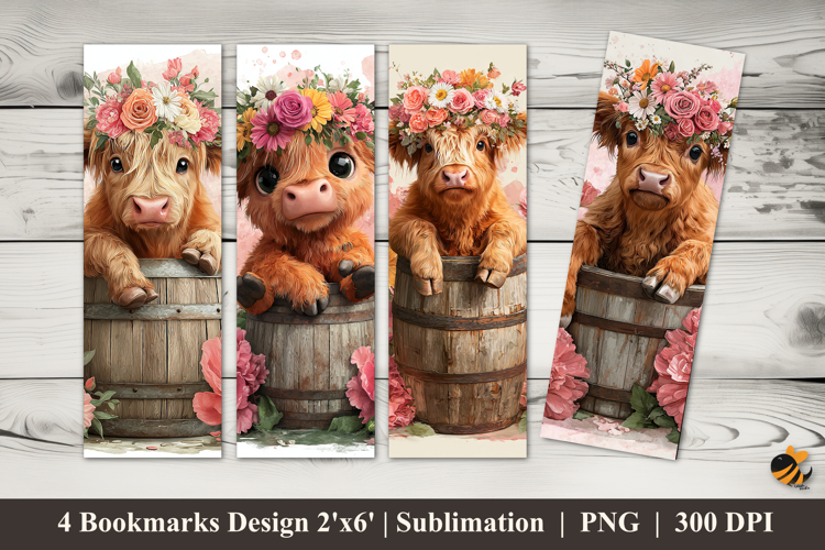 Lovely Flower Cow Bookmarks Sublimation Design