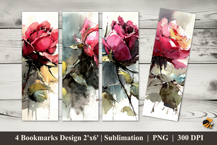 Rose Art Watercolor Bookmarks Sublimation Design