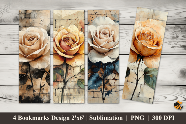 Cream Rose Bookmarks Sublimation Design