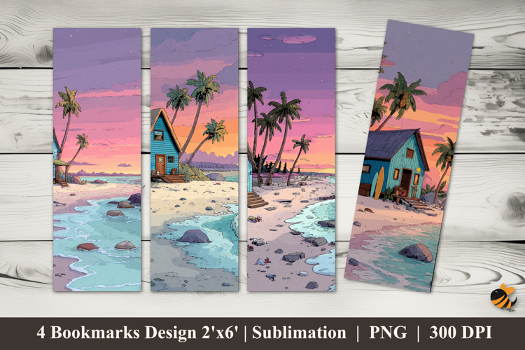 Cartoon Beach Bookmarks Sublimation Design