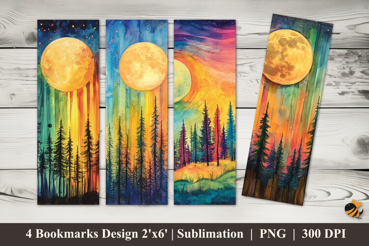 Aurora Moon Bookmarks Sublimation Design example image 1