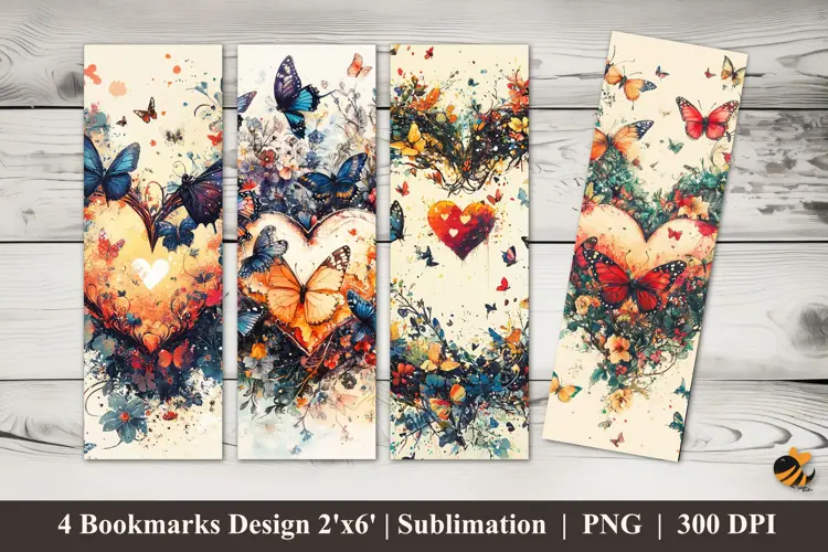 Flock of Butterflies Bookmarks Sublimation Design