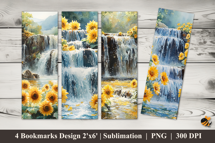 Waterfall Sunflower Bookmarks Sublimation Design