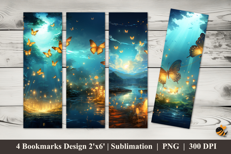 Luminous Butterflies Bookmarks Sublimation Design