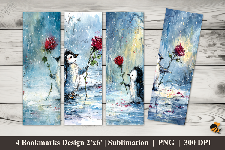 Winter Penguins Bookmarks Sublimation Design