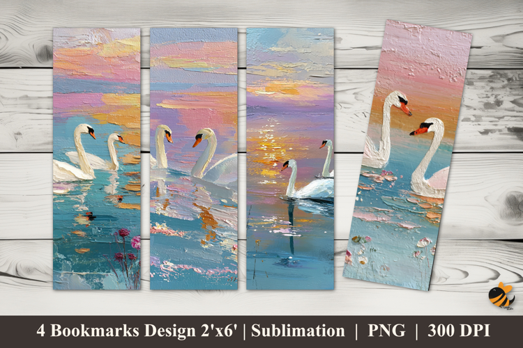 Two White Swans Bookmarks Sublimation Design