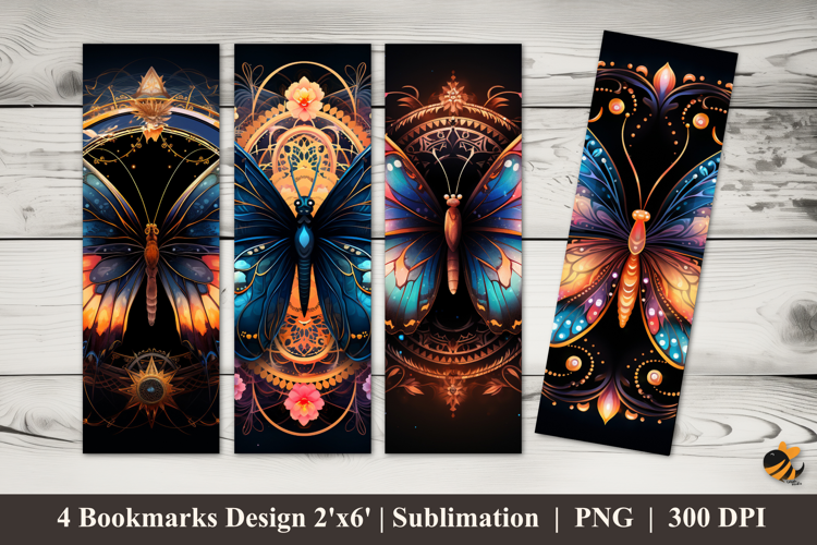 Glowing Butterfly Bookmarks Sublimation Design