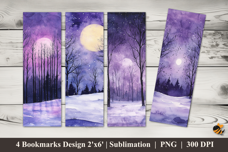 Snow Night Panorama Bookmarks Sublimation Design