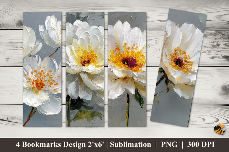 White Flower Painting Bookmarks Sublimation Design