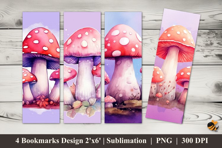 Pink Mushroom Bookmarks Sublimation Design example image 1