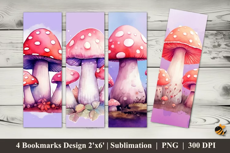 Pink Mushroom Bookmarks Sublimation Design
