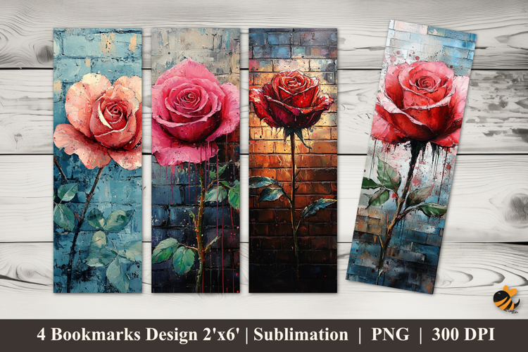 Rainy Rose Ink Splash Bookmarks Sublimation Design