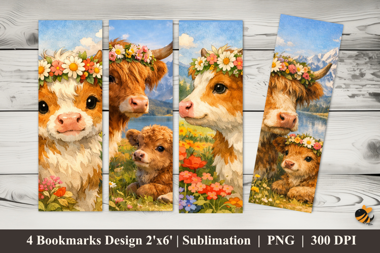 Dusk Mountain Cow Bookmarks Sublimation Design