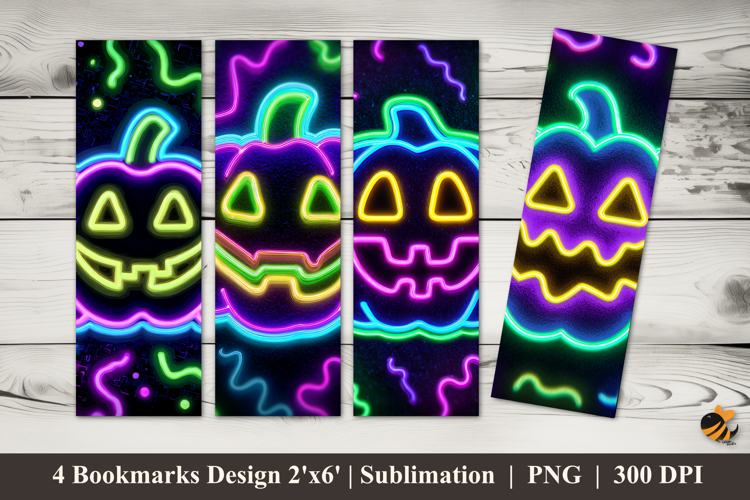 Neon Pumpkin Bookmarks Sublimation Design