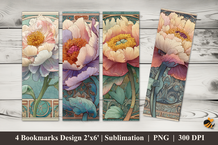Elegant Peony Flower Bookmarks Sublimation Design