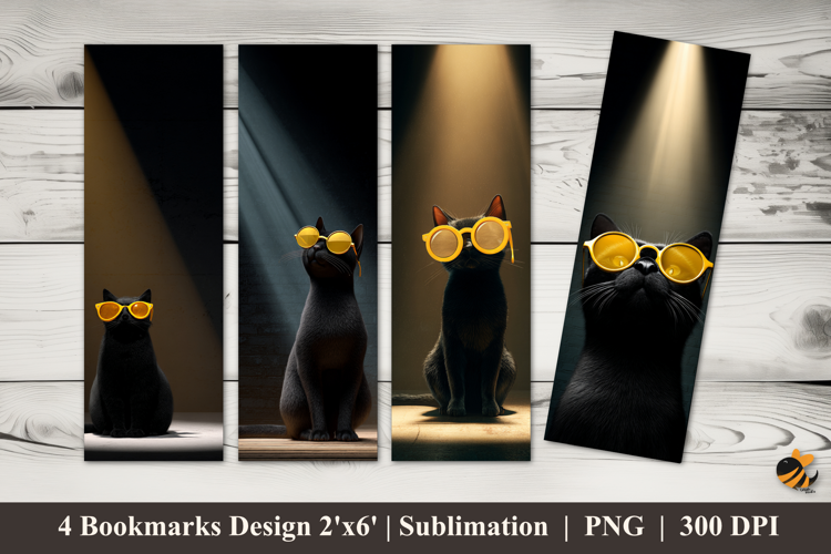 Black Cat Glasses Bookmarks Sublimation Design
