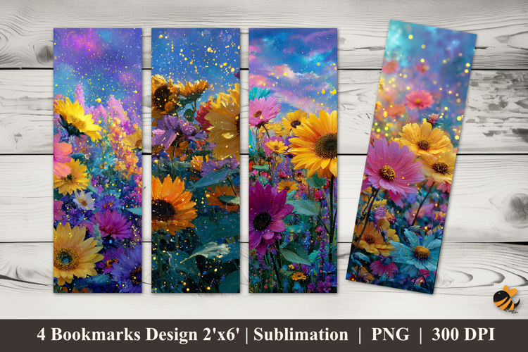 Ultra Colorful Sunflowers Bookmarks Sublimation Design
