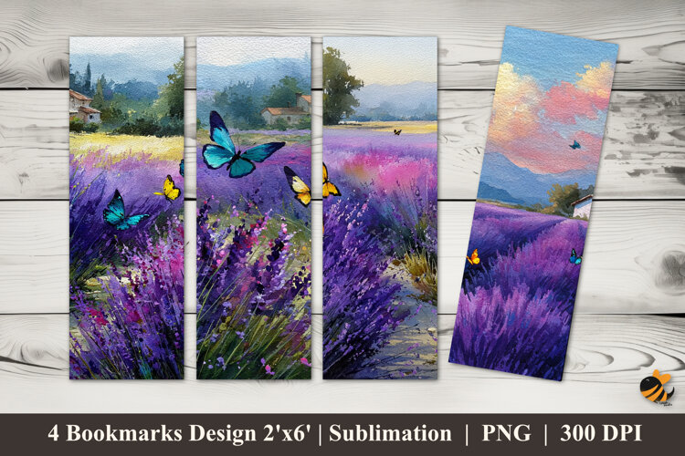 Lavender Butterfly Bookmarks Sublimation Design example image 1