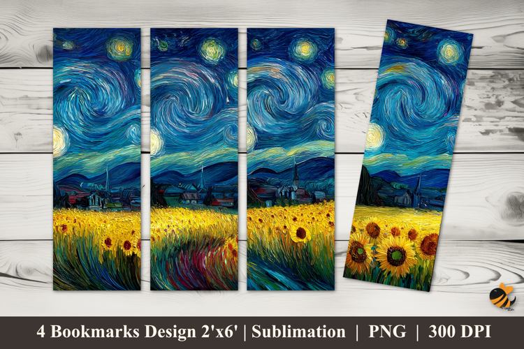 Sunflowers at Night Bookmarks Sublimation Design