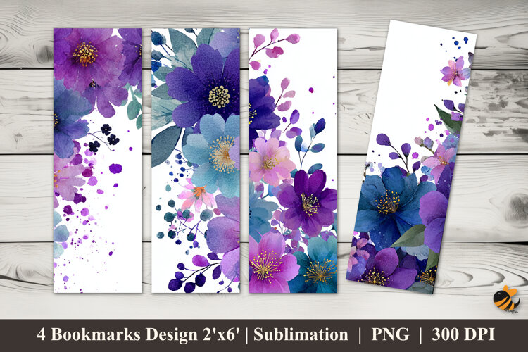 Floral Border Bookmarks Sublimation Design example image 1