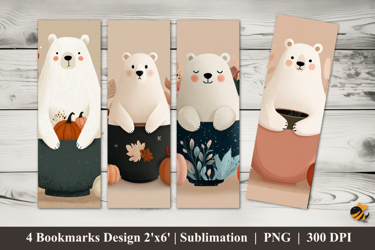 Bear Relaxing Fall Bookmarks Sublimation Design