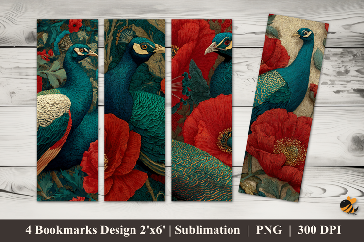 Peacock Flower Bookmarks Sublimation Design