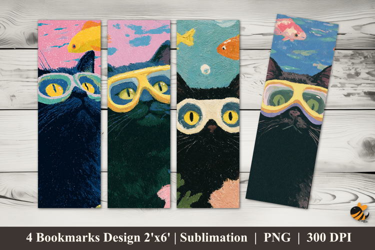 Swimming Cat Bookmarks Sublimation Design