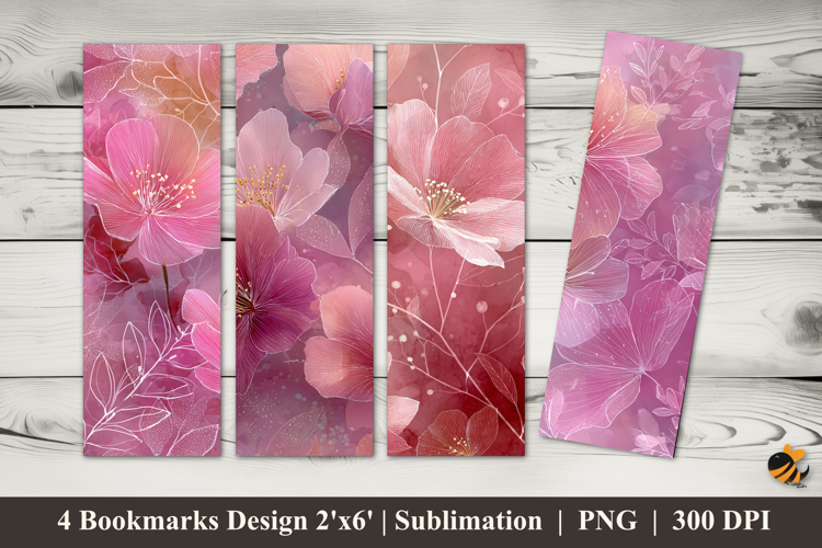 Soft Pink Flowers Bookmarks Sublimation Design