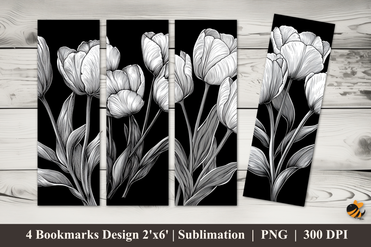 Black and White Tulips Bookmarks Sublimation Design