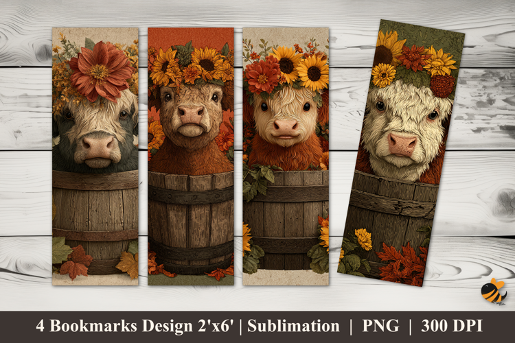 Baby Cow Flower Bookmarks Sublimation Design