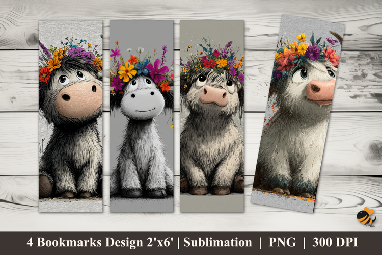 Cheerful Flower Cow Bookmarks Sublimation Design