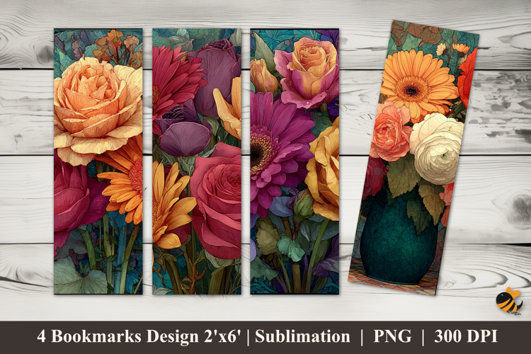 Retro Flowers Bookmarks Sublimation Design