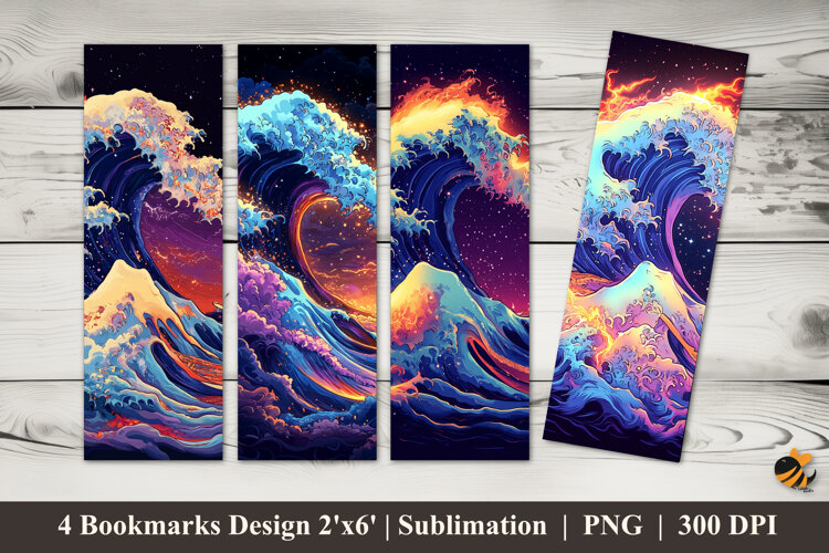 Glowing Waves Bookmarks Sublimation Design example image 1