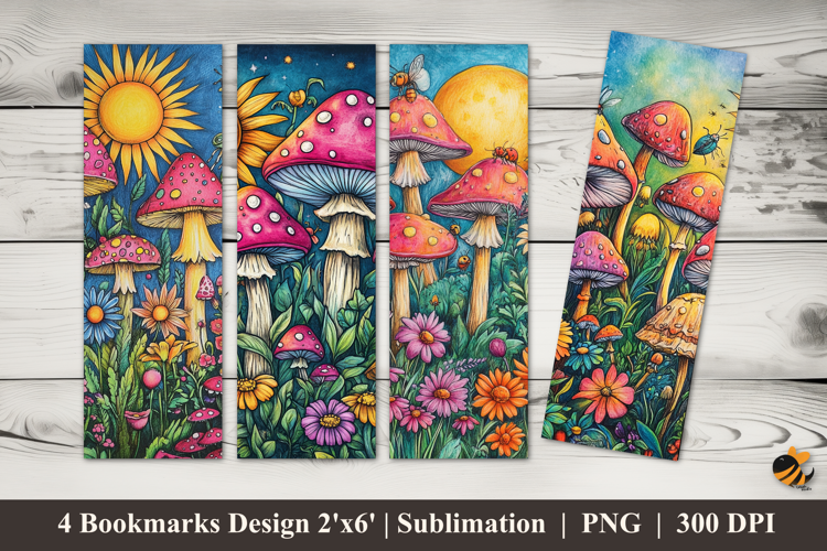 Happy Mushroom Village Bookmarks Sublimation Design