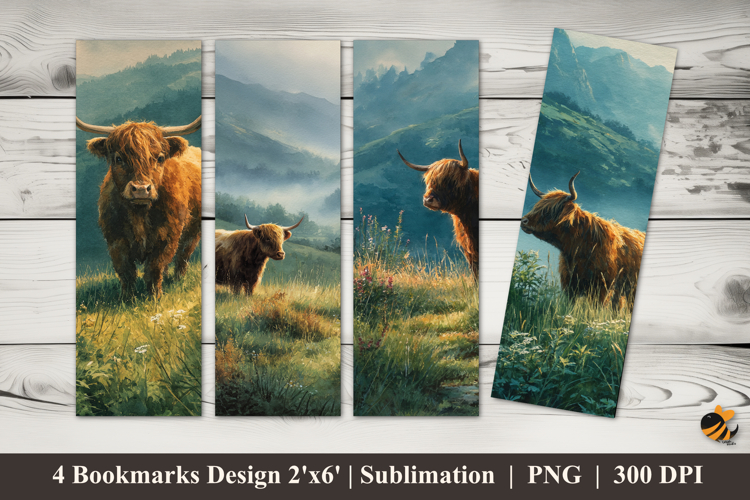 Mountain Wild Cow Bookmarks Sublimation Design