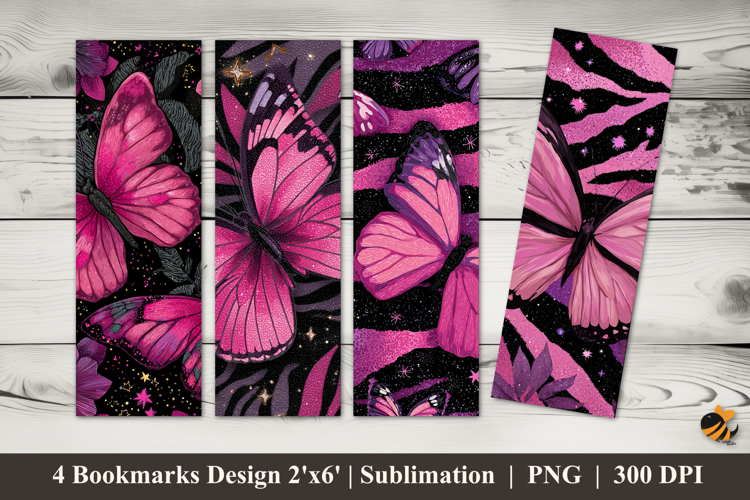Pink Butterflies Bookmarks Sublimation Design