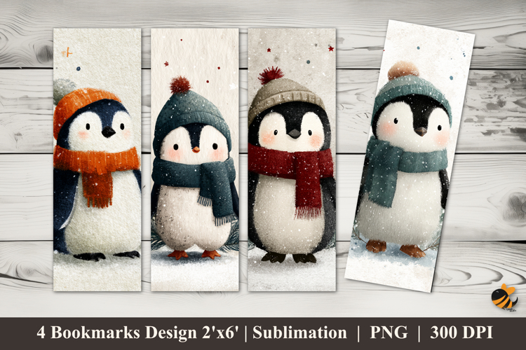 Penguins in Snowflakes Bookmarks Sublimation Design