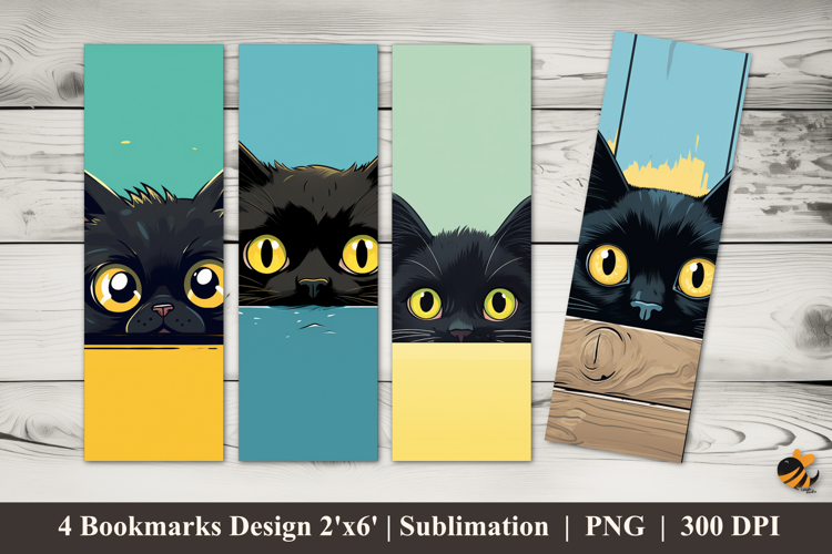 Black Cat Peeking Bookmarks Sublimation Design