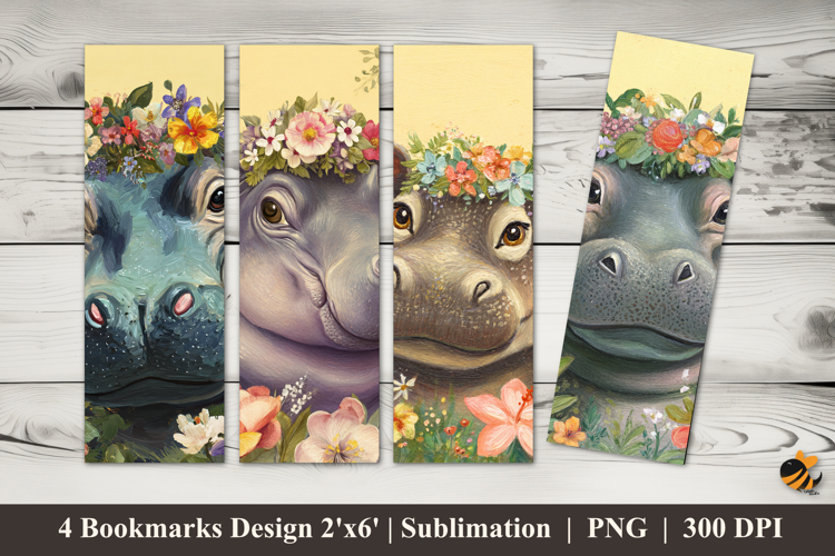 Cute Hippo Bookmarks Sublimation Design