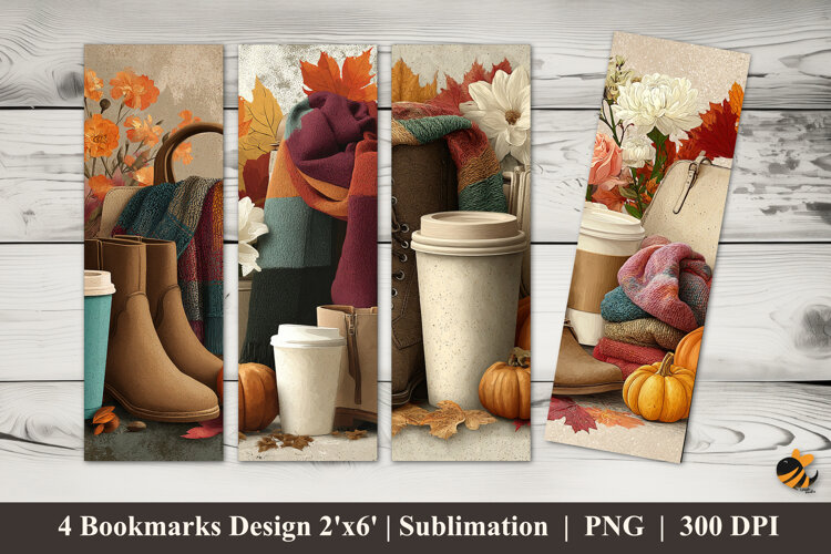 Cozy Autumn Bookmarks Sublimation Design example image 1