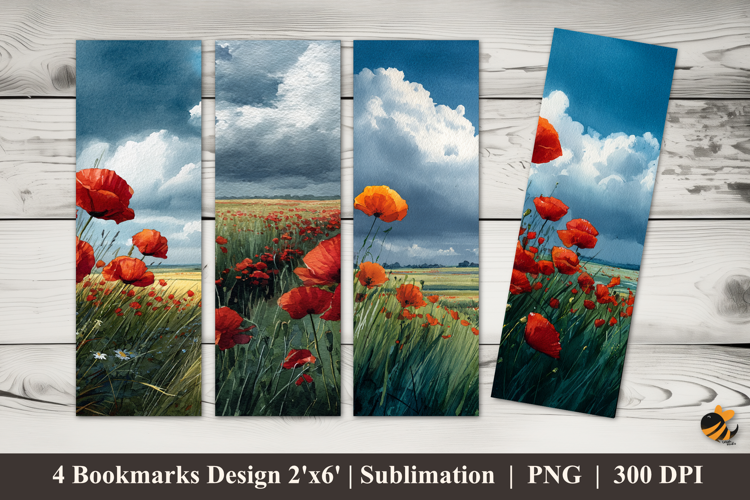 Poppy Flowers Bookmarks Sublimation Design
